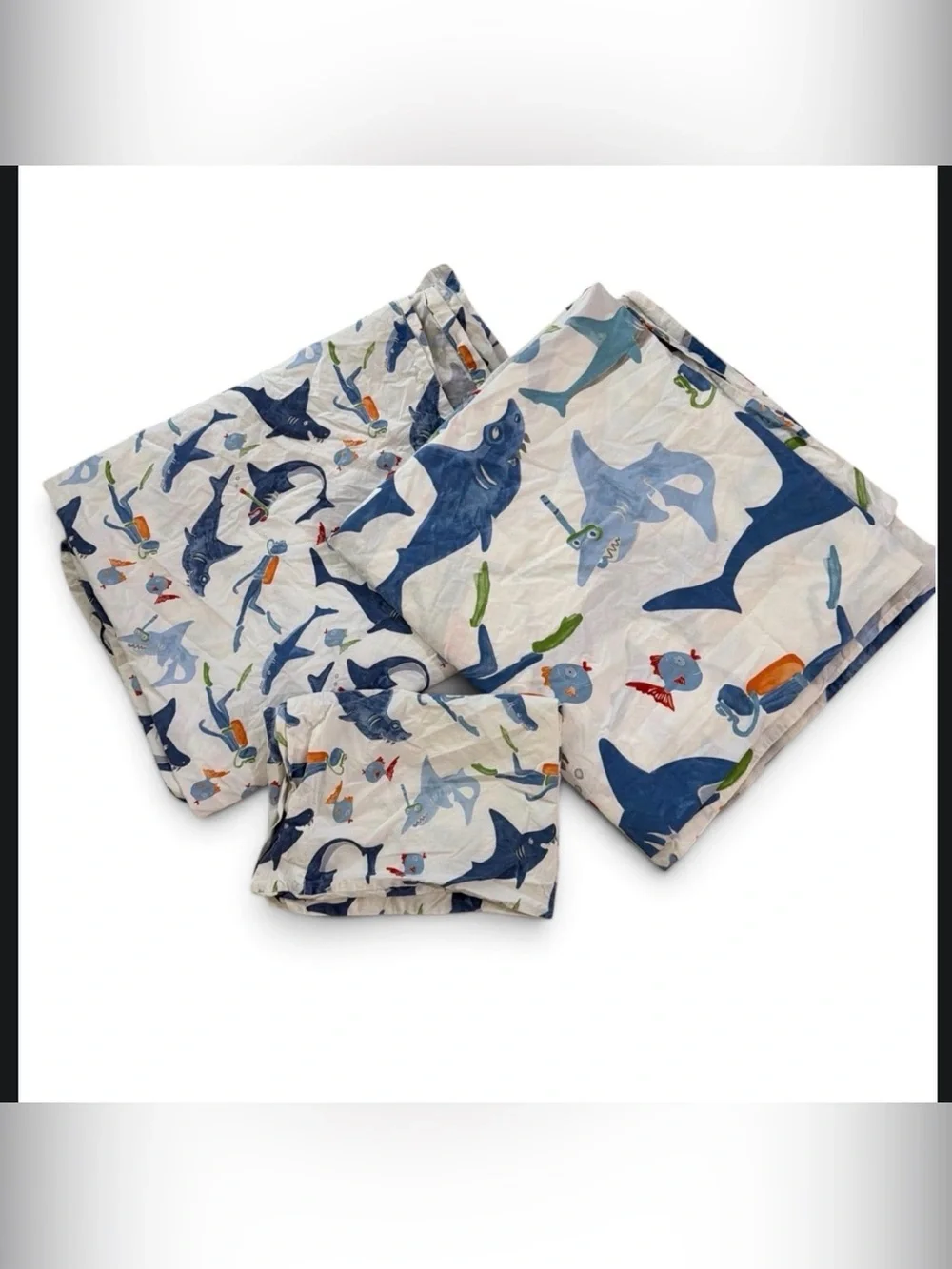 Pottery Barn TWIN Kids Ocean Shark DUVET FLAT SHEET AND PILLOWCASE